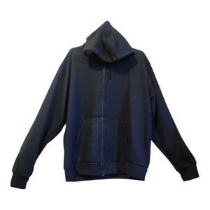 Vintage Men's Navy Blue Zip-Up Hoodie